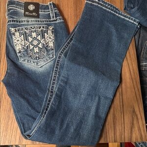 Miss Me Women’s Blue Distressed Mid Rise Boot Leg Jeans